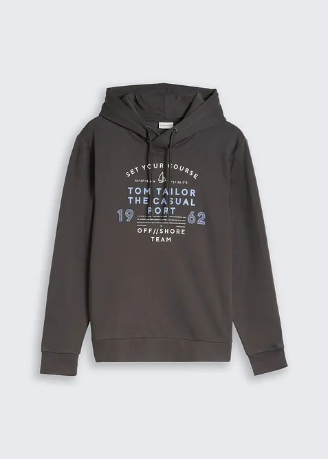 Tom Tailor Hoodie aus weichem Baumwoll-Mix in grau von vorne - Tom Tailor