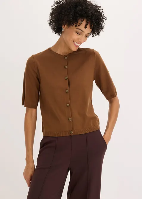 Feinstrickjacke aus feinem Viskose-Mix in braun von vorne (im Anschnitt) - bonprix