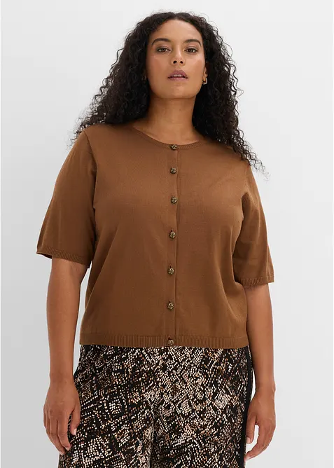Feinstrickjacke aus feinem Viskose-Mix in braun von vorne (im Anschnitt) - bonprix