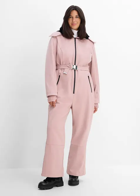 Wasserabweisender, warmgefütterter Softshell-Skianzug in rosa von vorne (Totalaufnahme) - bonprix