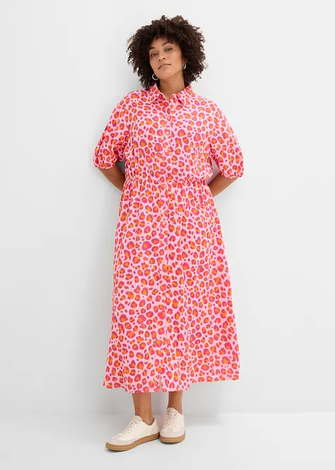 Musselin-Blusenkleid aus reiner Baumwolle in rosa von vorne (Totalaufnahme) - bonprix