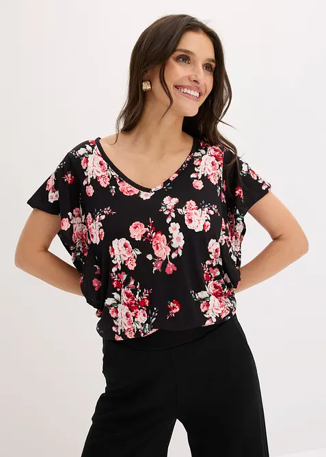 Shirt aus fließender Viskose in schwarz von vorne (im Anschnitt) - bonprix