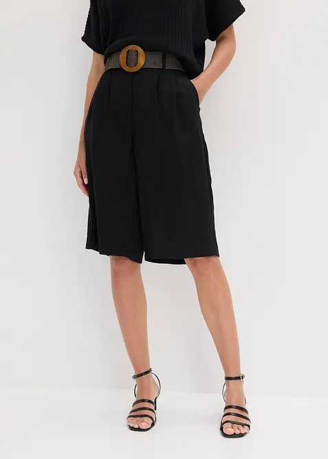 Bermuda-Shorts mit Gürtel (2-tlg. Set) in schwarz von vorne - bonprix