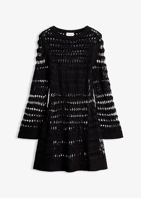 Ajour-Strickkleid in schwarz von vorne - bonprix