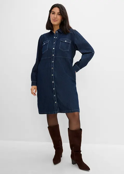Kurzes Jeanskleid in blau von vorne (Totalaufnahme) - bonprix