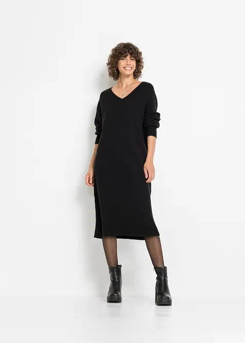 Oversized Strickkleid in Midilänge in schwarz von vorne (Totalaufnahme) - bonprix