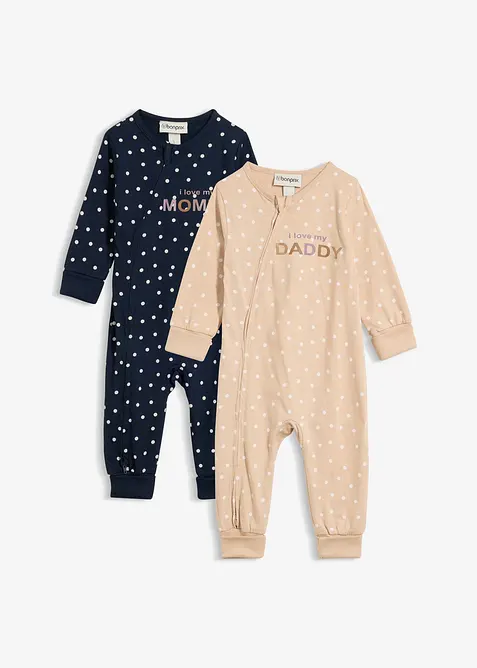 Mitwachsender Baby Strampler aus reiner Bio-Baumwolle (2er Pack) in blau von vorne - bonprix