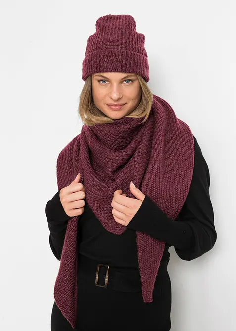 Strickset Schal und Mütze (2-tlg. Set) in rot von vorne (im Anschnitt) - bonprix