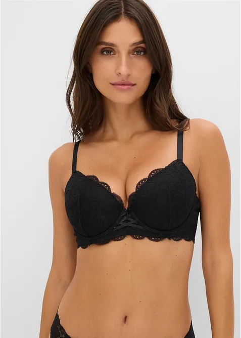 Schalen-BH mit zarter Spitze in schwarz von vorne (im Anschnitt) - bonprix