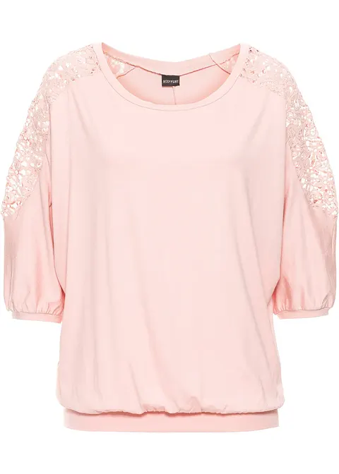 Oversize-Shirt mit Spitze in rosa von vorne - bonprix