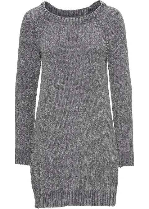 Oversize-Kleid in Strick in grau von vorne - bonprix