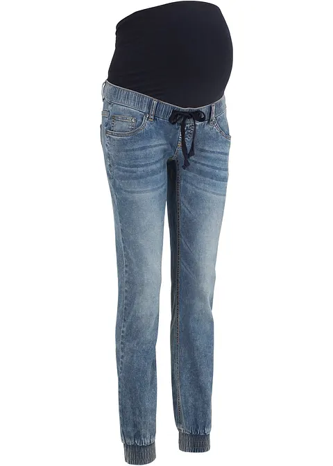 Umstandsjeans im Denimjogger Look, Straight leg in blau von vorne - bonprix