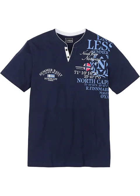 Henleyshirt, Kurzarm aus reiner Bio-Baumwolle in blau von vorne - bonprix
