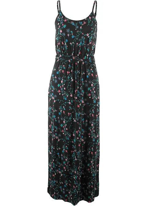 tailliertes Maxi-Kleid mit Druck in schwarz von vorne - bonprix
