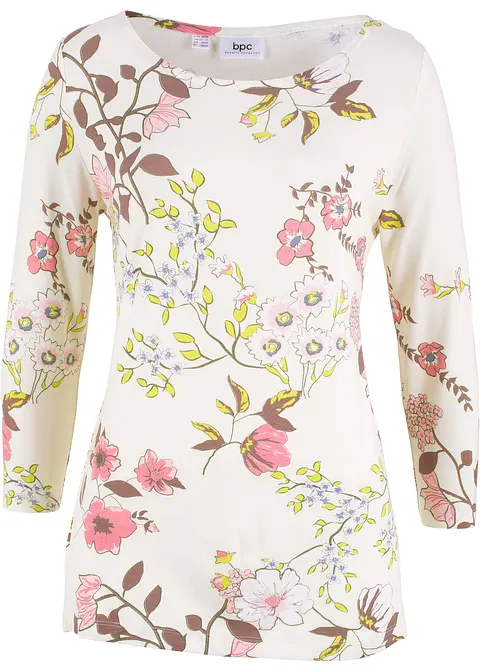Shirt mit Blumendruck in weiß von vorne - bonprix
