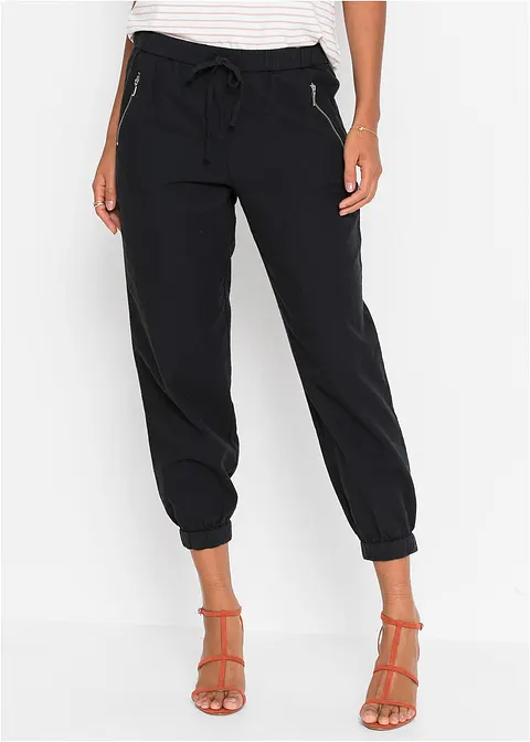7/8-Hose aus luftigem Leinen-Mix in schwarz von vorne - bonprix
