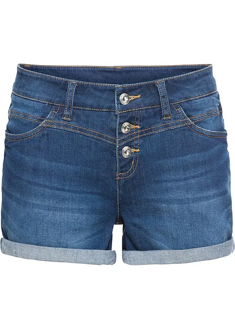 Jeansshorts Mid Waist in blau von vorne - bonprix
