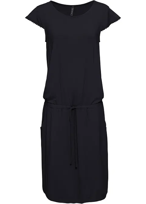 Midi-Jerseykleid aus nachhaltiger Viskose mit Elasthan in schwarz von vorne - bonprix