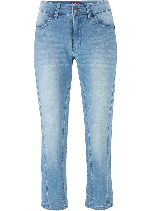 Slim-Fit-Jeans Mid Waist, cropped in blau von vorne - bonprix