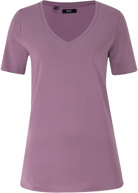 T-Shirt mit tiefem V-Ausschnitt mit Bio-Baumwolle in lila von vorne - bonprix