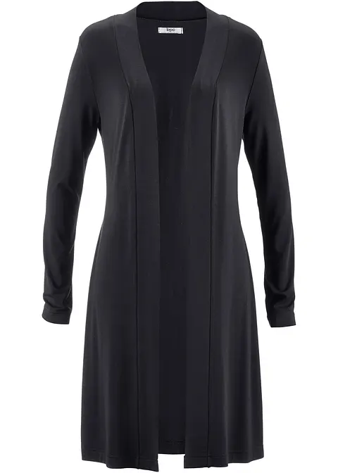 Leichte Long-Shirtjacke, langarm in schwarz von vorne - bonprix