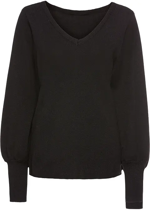 Pullover mit Ballonärmeln in schwarz von vorne - BODYFLIRT