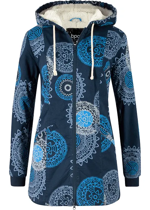 Bedruckter Baumwoll-Parka mit Kapuze in blau von vorne - bonprix