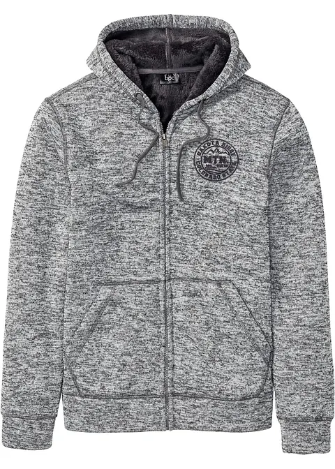 Kapuzen-Sweatjacke mit Teddyfutter in grau von vorne - bonprix