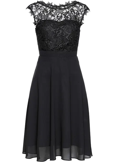 Kleid mit Spitze in schwarz von vorne - bonprix