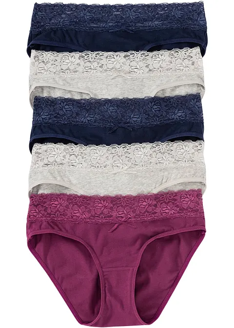Slip mit Spitze (5er Pack) in grau von vorne - bonprix