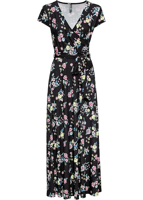Maxi-Shirtkleid in Wickeloptik in schwarz von vorne - bonprix