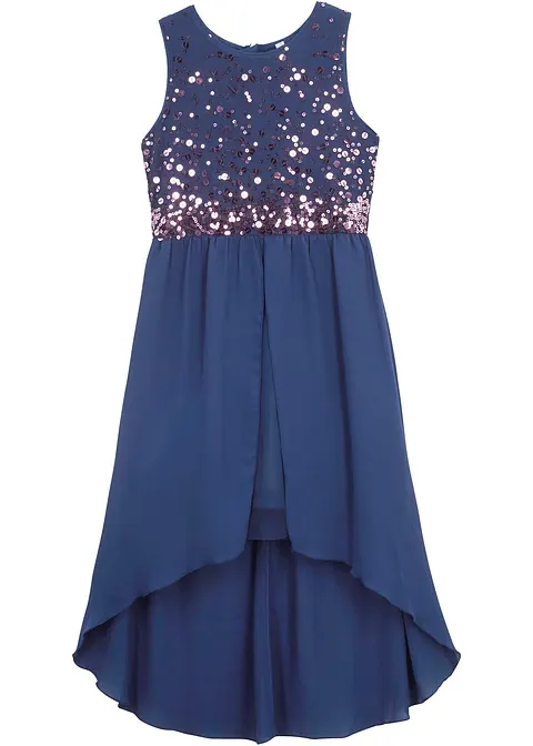 Vokuhila-Kleid mit Tüll-Schleppe in blau von vorne - bonprix