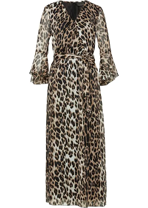 Maxikleid mit Leo-Druck in beige von vorne - bonprix