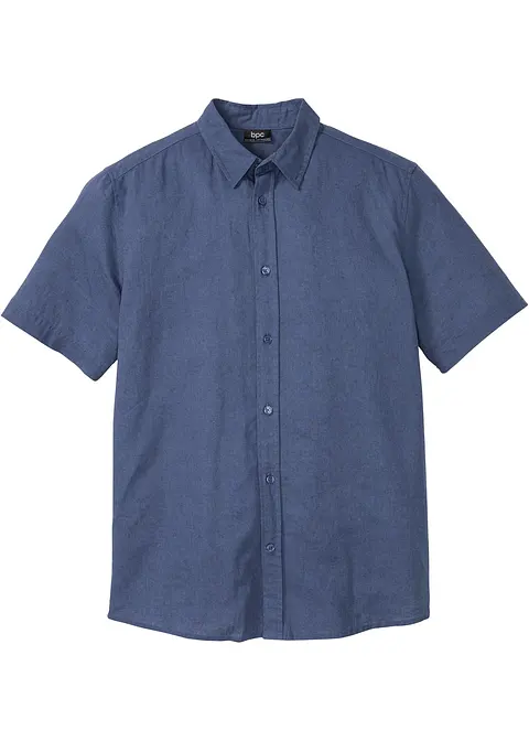 Kurzarmhemd mit Leinen in blau von vorne - bonprix