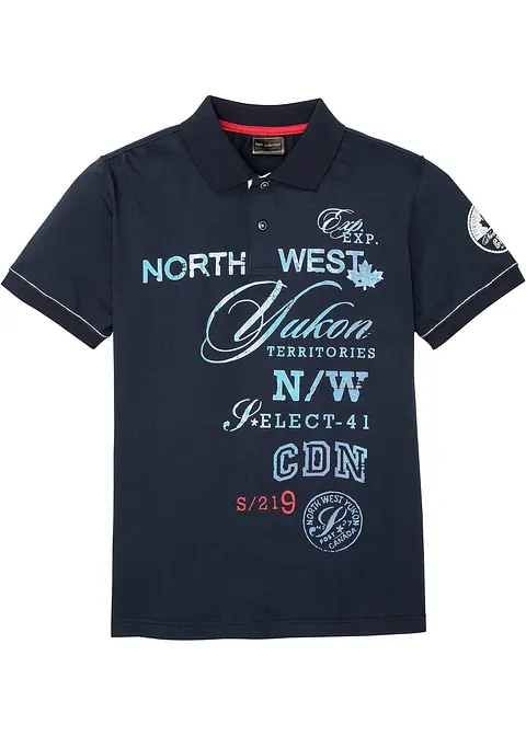 Jersey Poloshirt, Kurzarm in blau von vorne - bonprix