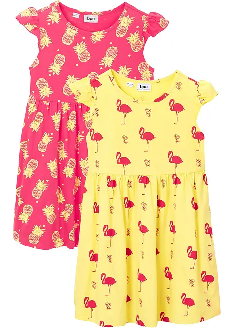 Jerseykleid aus reiner Bio-Baumwolle (2er Pack) in gelb von vorne - bonprix