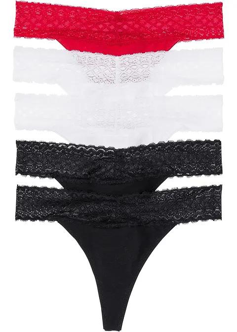String mit Spitze (5er Pack) in schwarz von vorne - bonprix