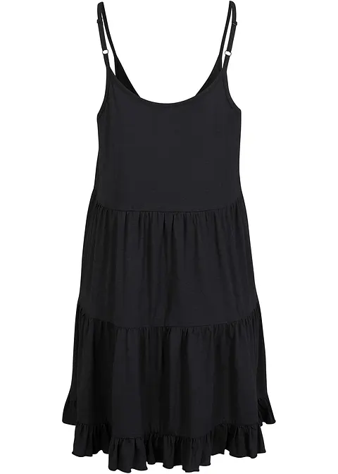Spaghetti-Long-Top mit Volants in schwarz von hinten - bonprix
