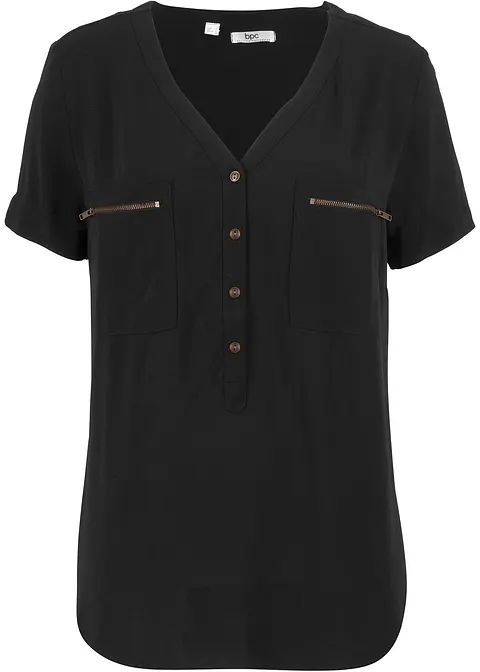 Viskose Bluse, Kurzarm in schwarz von vorne - bonprix