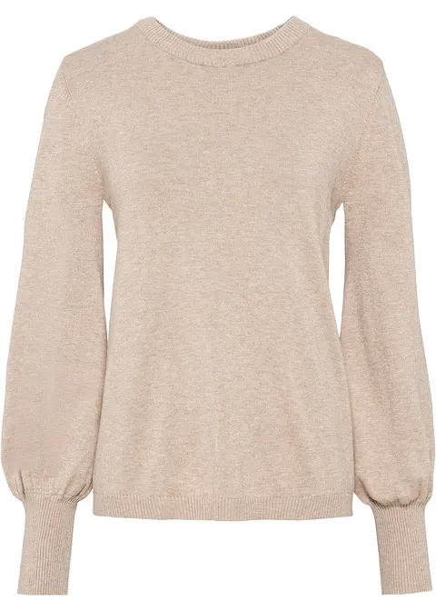 Pullover mit Ballon-Ärmel in beige von vorne - bonprix