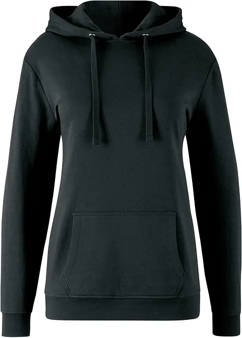 Hoodie aus weichem Frottee in schwarz von vorne - bonprix
