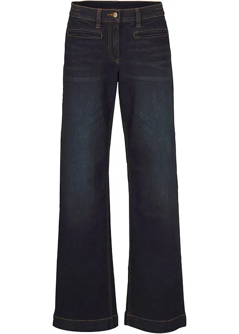 Wide Leg Jeans Mid Waist in blau von vorne - bonprix