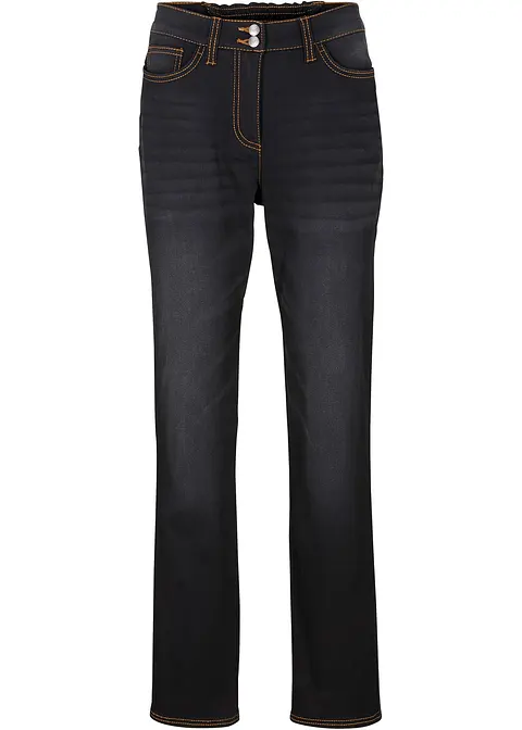Straight-Jeans Mid Waist, Thermo mit Bequembund in schwarz von vorne - bonprix