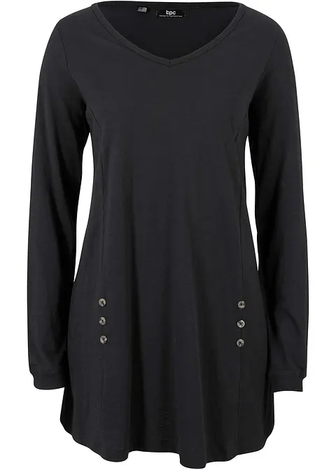 Longshirt aus reiner Baumwolle in schwarz von vorne - bonprix