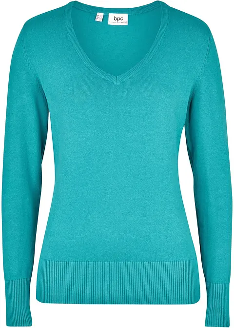 Feinstrick-Pullover mit V-Ausschnitt in grün von vorne - bonprix