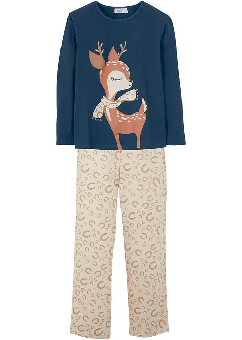 Pyjama mit Bio-Baumwolle (2-tlg. Set) in blau von vorne - bonprix