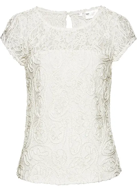Blusenshirt aus Kordel-Spitze in weiß von vorne - bonprix