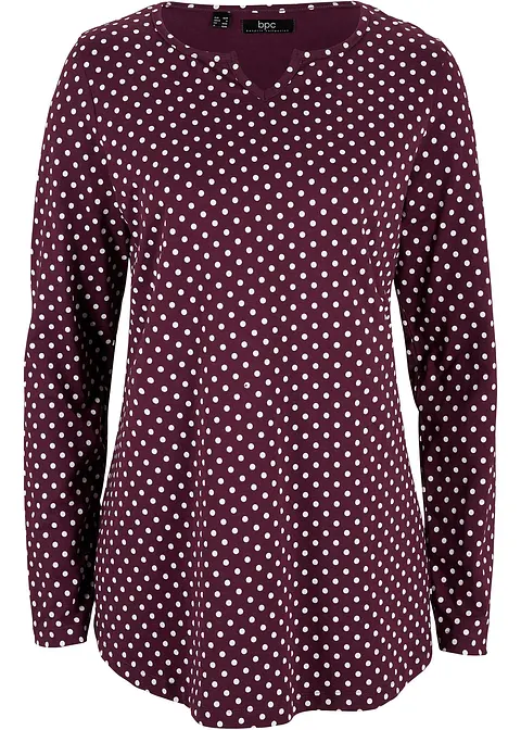 Gepunktetes Baumwoll-Langarmshirt mit Seitenschlitzen in lila von vorne - bonprix