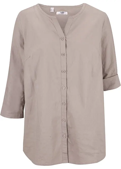 Bluse mit Leinen, 3/4 Arm in grau von vorne - bpc bonprix collection