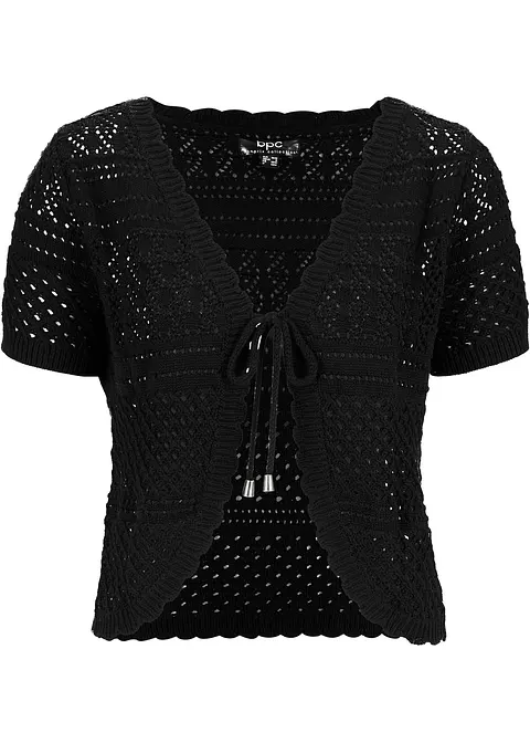 Bolero in Häkel-Optik, kurzarm in schwarz von vorne - bonprix